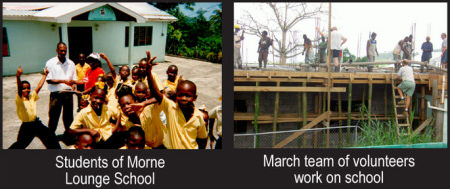 photos of students and work volunteers at Morne Lounge School